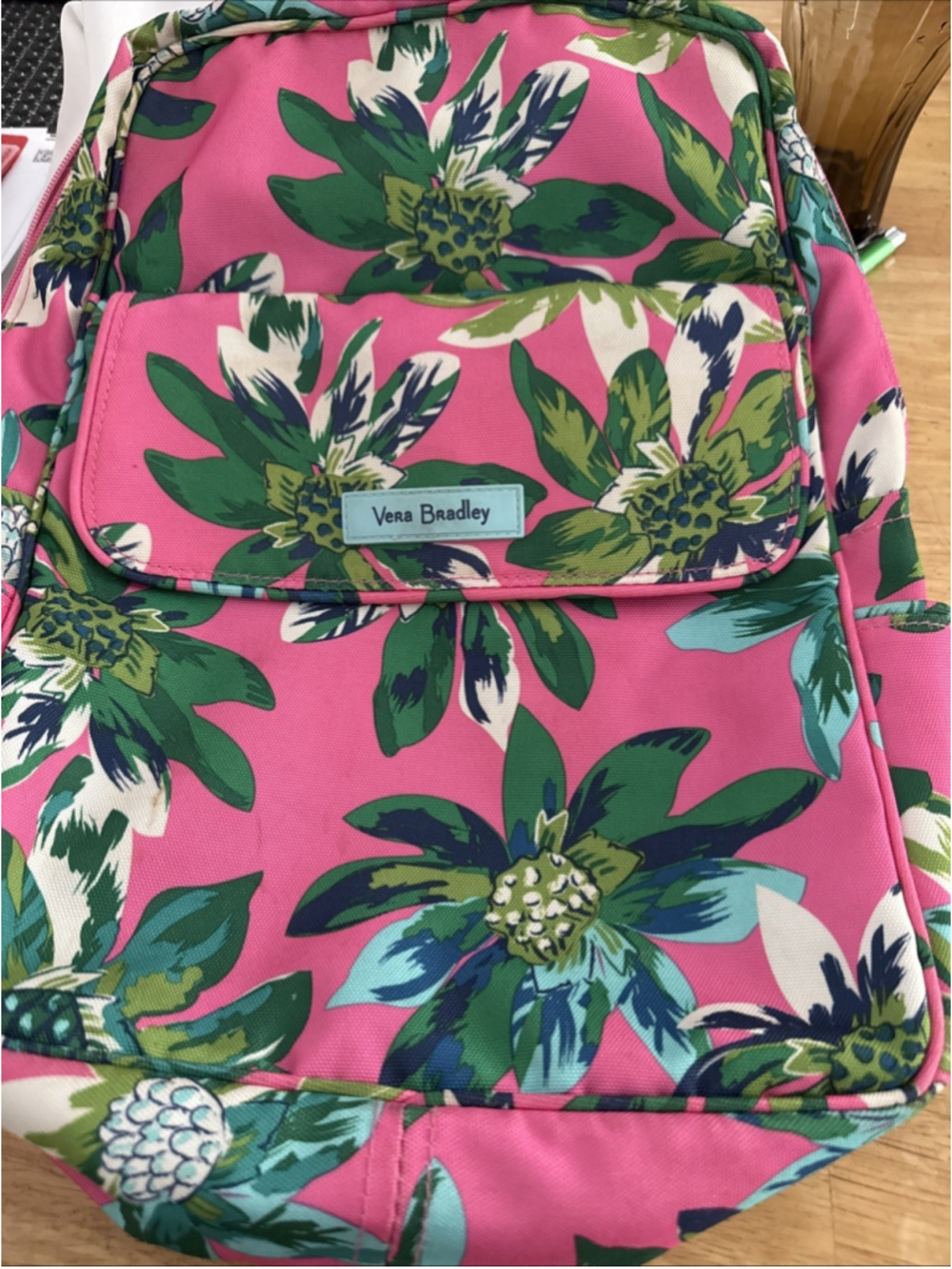 Vera Bradley Tropical Paradise Pink/green Backpack W/ Matching Makeup Bag - Picture 1 of 5